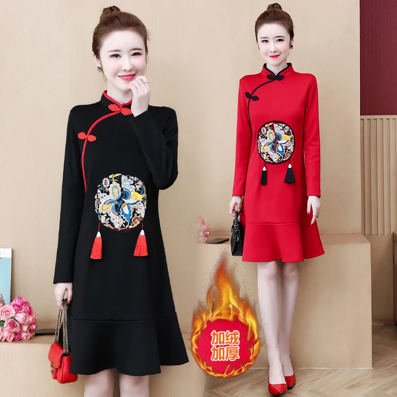 Женское платье с вышивкой размера плюс L 5XL тепловое сохраняющее тепло XXL XXXL 3XL XXXXL