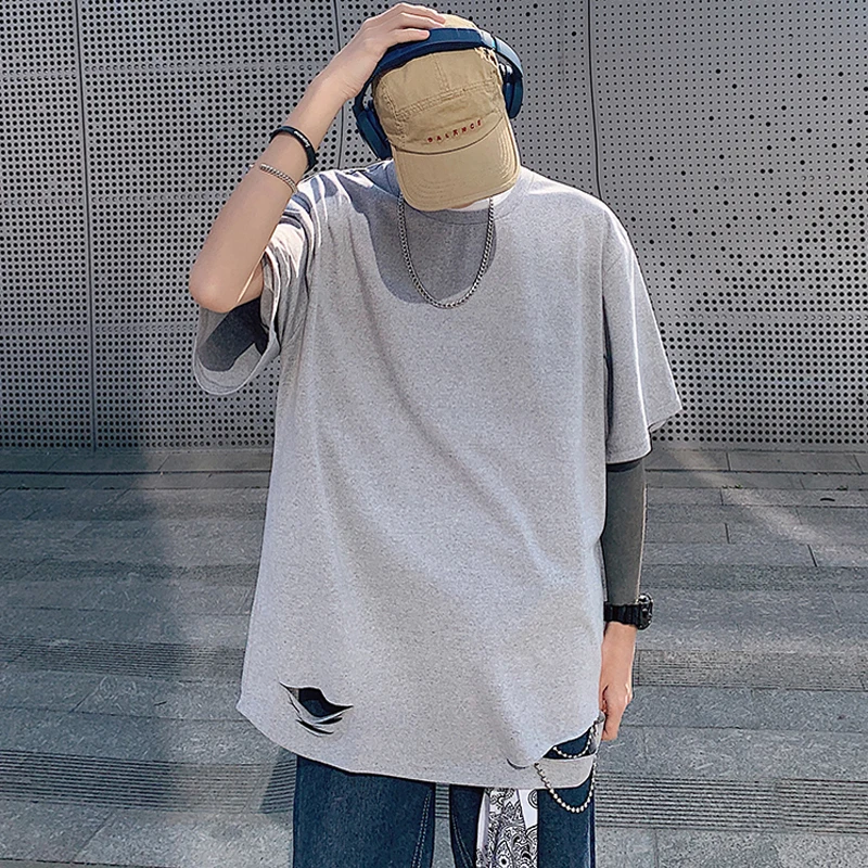 Футболка мужская с дырками хлопковая тенниска коротким рукавом майка в стиле