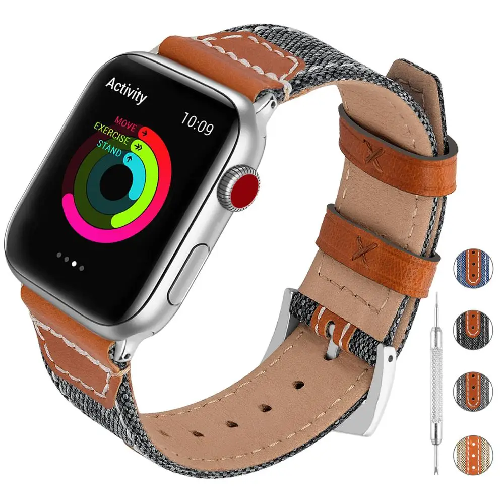 Ремешок нейлоновый кожаный для Apple Watch Series 4/3/2/1 4 цвета ремешок часов iWatch 38 мм 42 40 44