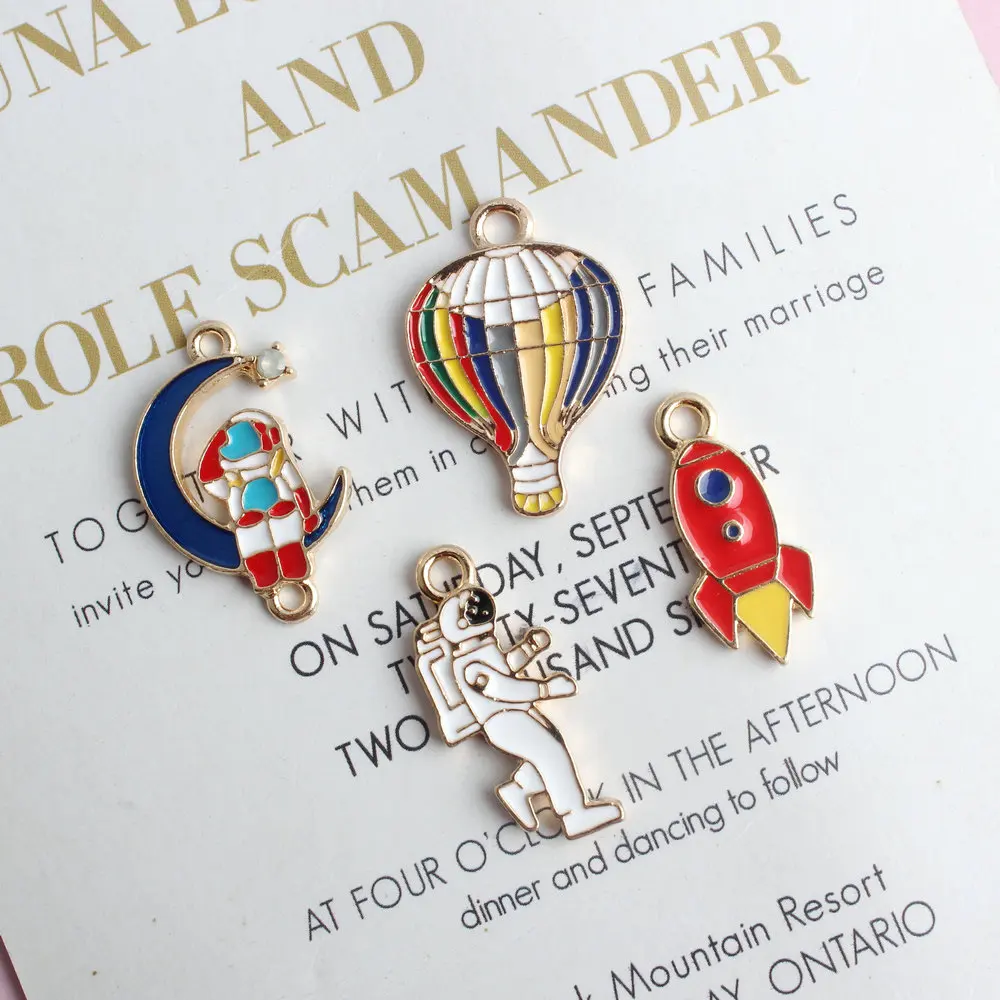 

10pcs Gold Color Oil Drop Rocket/Spacemen Charm Enamel Pendant for Earring DIY Handmade Fashion Jewelry Making