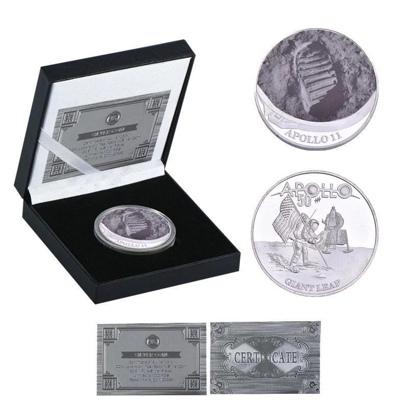 coin4 with box WR Apollo 11 50th Anniversary серебряные коллекционные монеты с держателем для монет оригинальная монета для вызова медаль США коллектор дропшиппинг - Цвет: coin4 with box