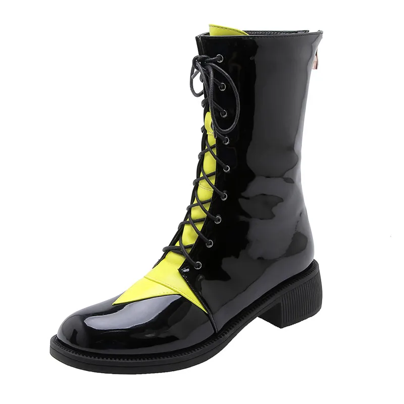 RYVBA/женские зимние резиновые сапоги до середины икры с перекрестной шнуровкой