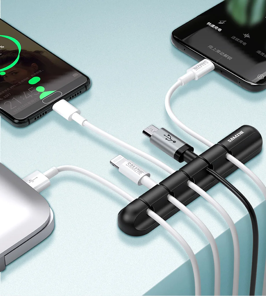SAMZHE устройство для сматывания кабеля 5 зажимов USB Кабельный органайзер Настольный Кабельный Держатель для мыши, наушников, наушников, зарядный кабель в офисе, дома