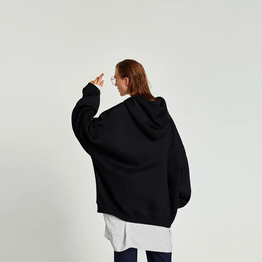 

Autumn New Top Lantern Sleeve Loose Large Size Casual Fashion Black Hoodie Sweatshirt