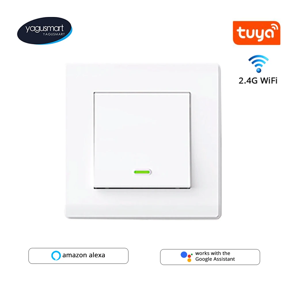 

Yagusmart Tuya Alexa Smart Switch WiFi EU Standard Push Button Switch Google Home Timer Smart Life Control Wall Light Switch