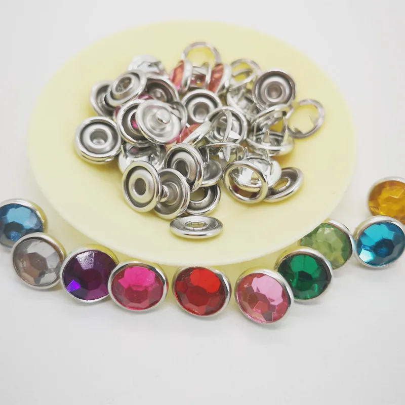 

100SET 10mm rhinestone pearl Press Studs Snap Fastener Popper Prong Ring snap button for baby clothes