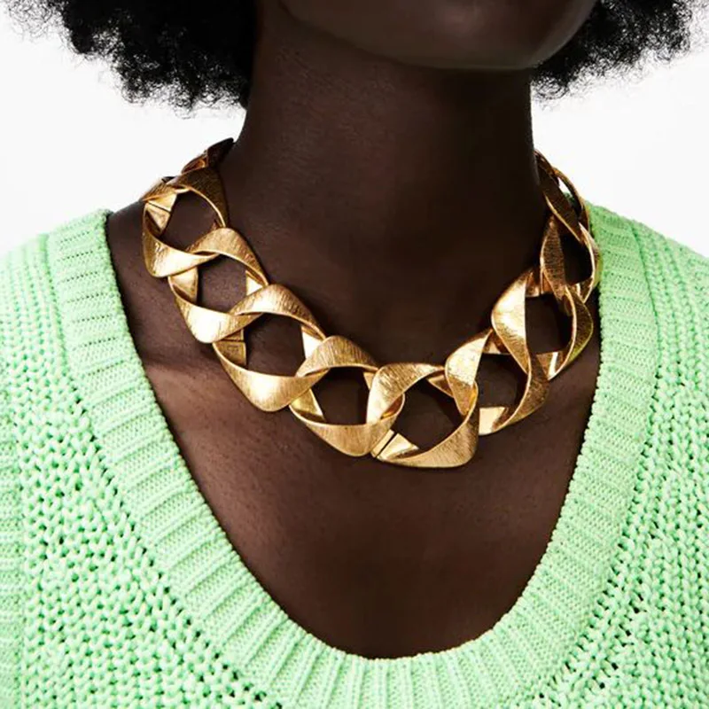 Фото Женское винтажное ожерелье ZA золотая металлическая цепочка с гиперболическим