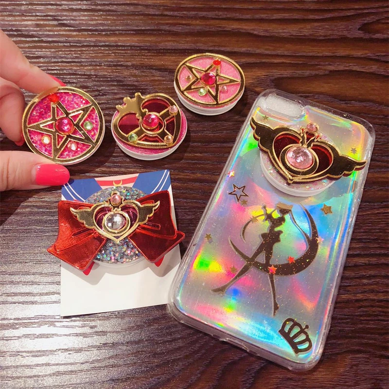 

Hot Anime Sailor Moon Tsukino Usagi Phone Buckle Stretch Bracket Cartoon Finger Ring Holder Socket For Women Girls Cosplay Props