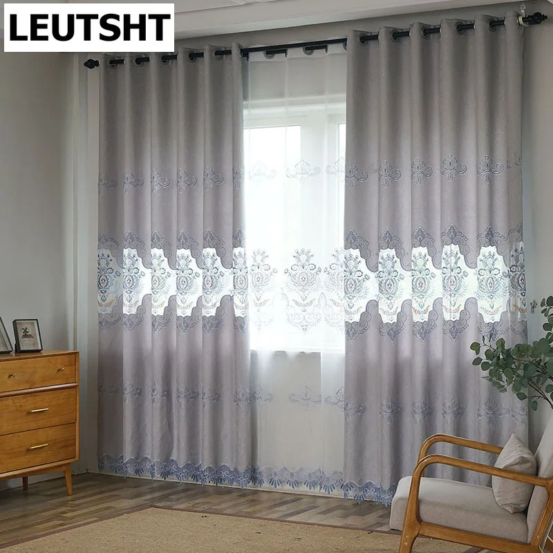 

European-style Curtains for Living Dining Room Bedroom Embroidered Curtains High-end Hollow Curtains Embroidered Tulle Window