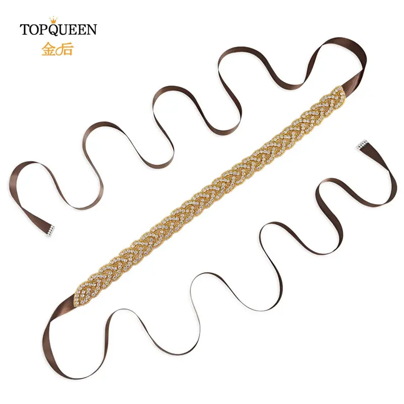 TOPQUEEN S216-G золото талия пояс необычные Стразы кушак Золотые бусы свадебный пояс золотой пояс для женщин ремни свадебные sashs Свадебные - Цвет: brown