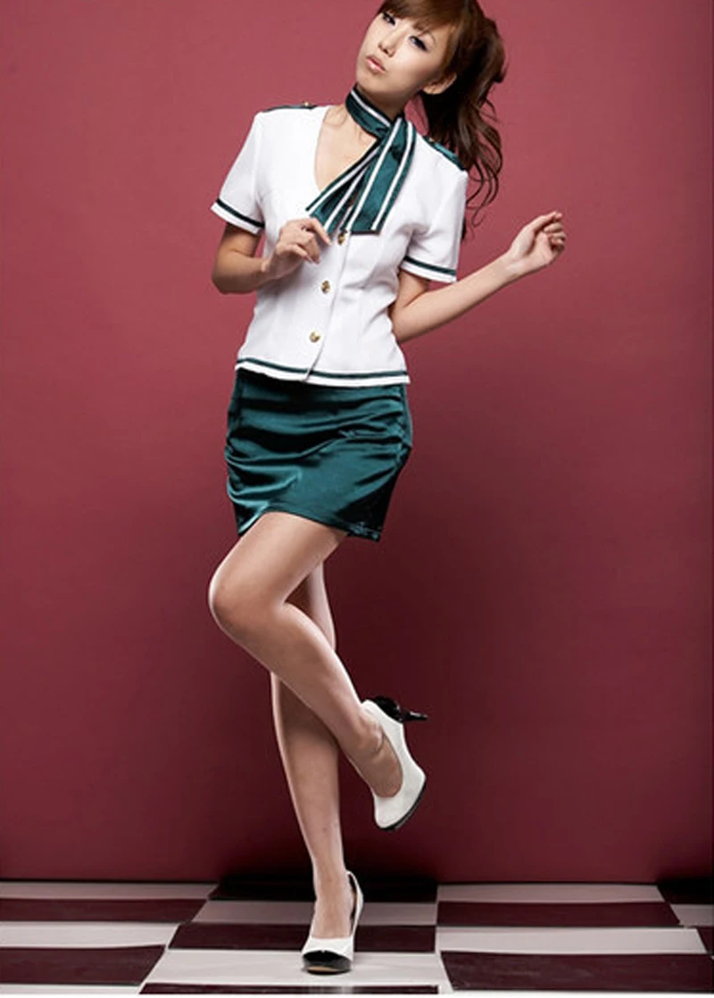 Костюм авиа стюардессы девушки женщины кабинного экипажа сексуального праздничного наряда + галстук размер M на.