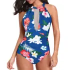 Женский купальник с цветочным принтом, купальник-монокини с высокой горловиной и рюшами, купальник бандо, купальный костюм, женский купальный костюм