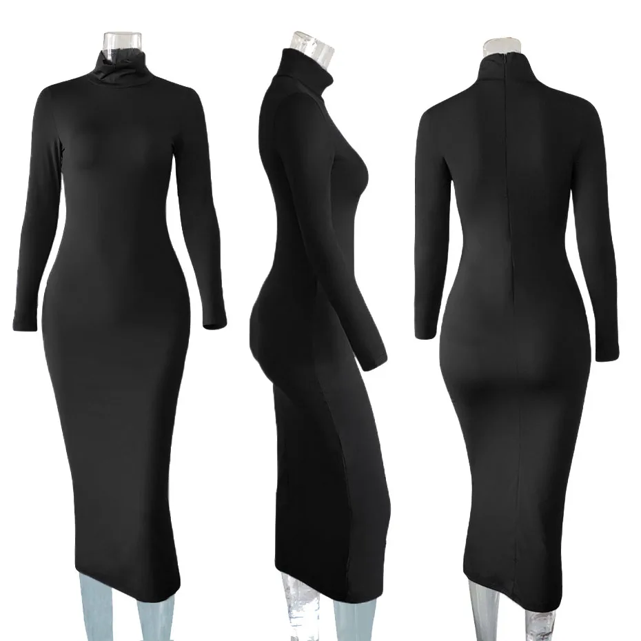 Женское платье миди с длинным рукавом и высоким воротником|Женские платья| |