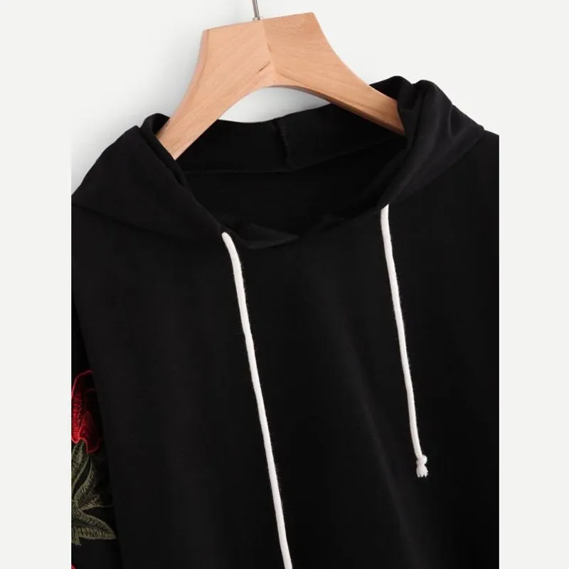 Женские модные цветочные толстовки с аппликацией пуловер капюшоном и длинным