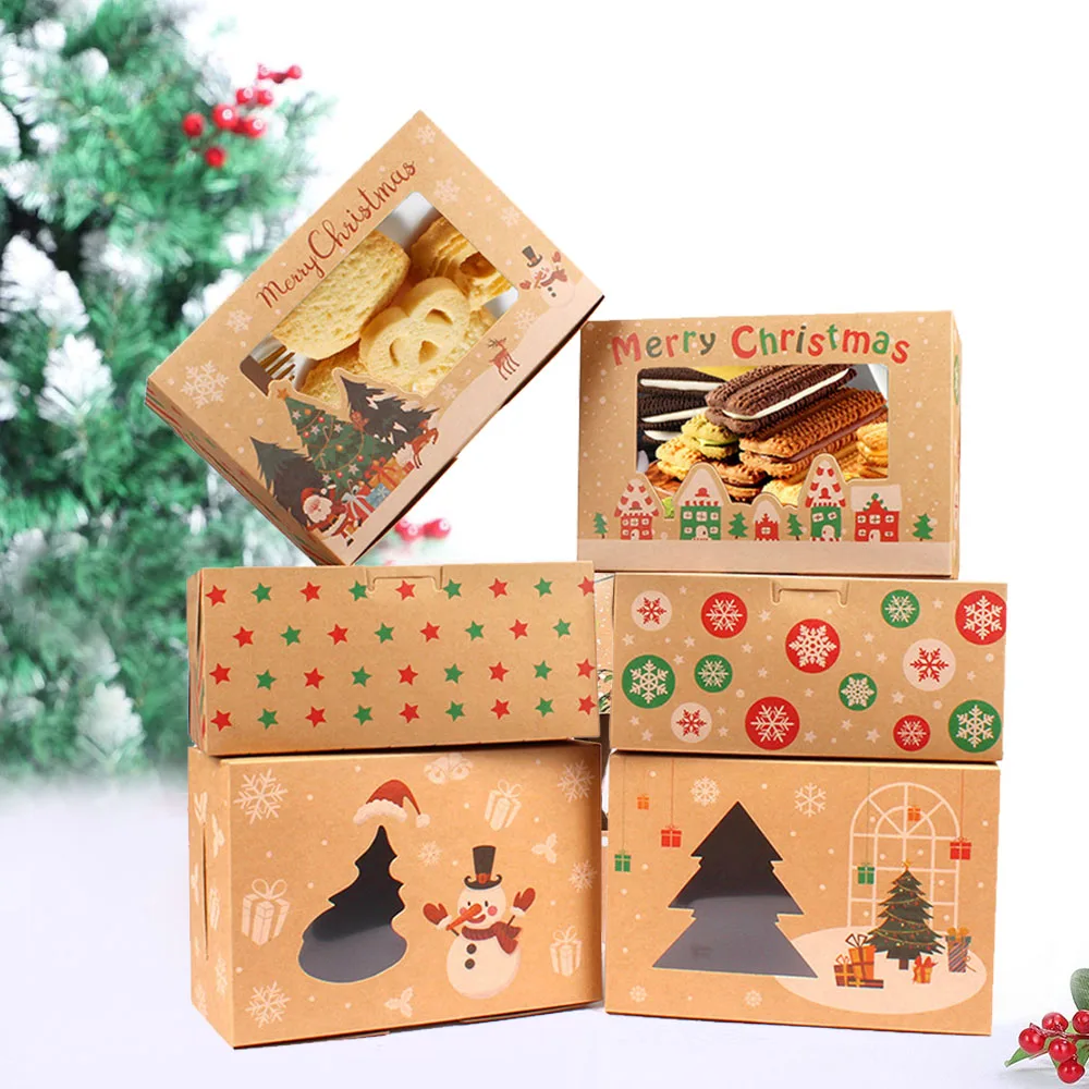 

12Pcs Merry Christmas Cookies Box New Year Party Gift Handmade Candy Biscuit Chocolate Kids Birthday Party Christmas Decorations