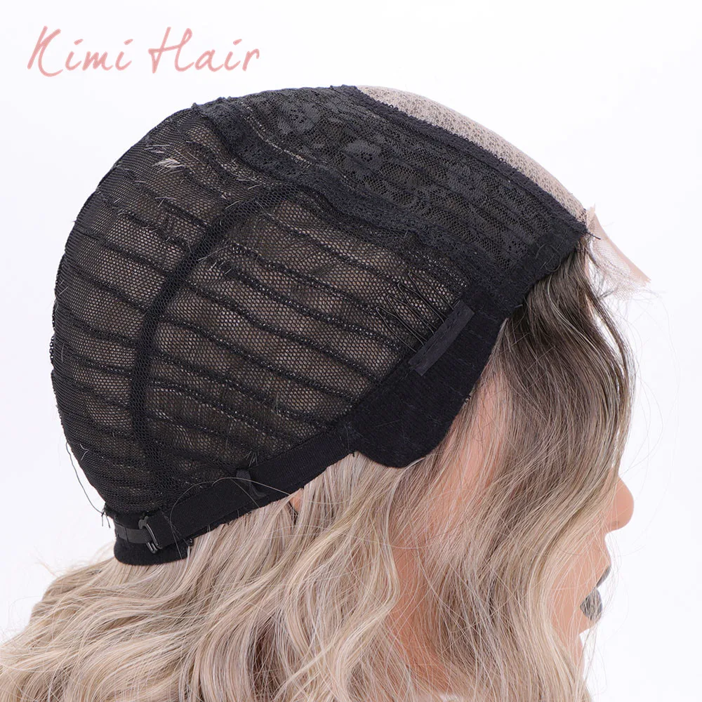 

Kimi Hair Short Brown Ombre Water Wavy Partial Lace Synthetic Wigs Natural Hairline Full Wig