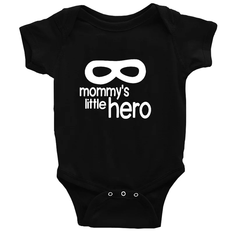 

DERMSPE Fashion Letter Mommys Little Hero Print Kids Black Clothes Newborn Baby Boys Girls Short Sleeve Jumpsuit 0-24M