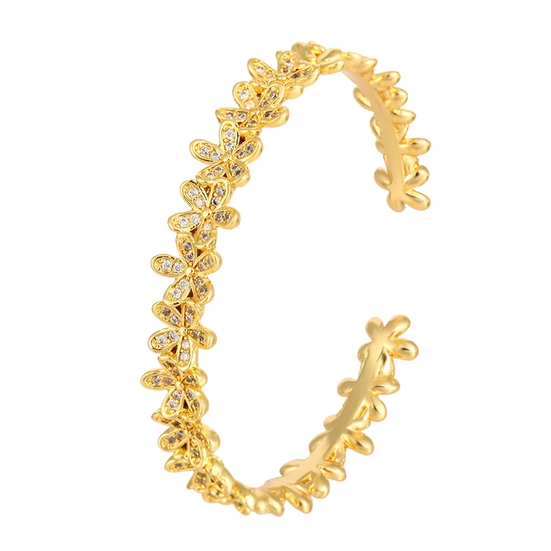 Pulseiras de ouro feminino pulseiras de cobre branco zircônia cúbica 18k banhado a ouro flor brazaletes de oro pulseiras de ouro