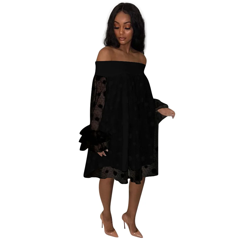 

Women Off Shoulder Lace Tulle Dress Sexy See Through Loose Big Polka Dot Holiday Summer Wear Beach Style Vacation Backless
