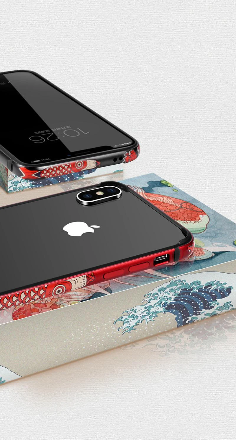 Металлический бампер для телефона в китайском стиле для iPhone X XS, чехлы для iPhone XS MAX, чехол Koi, мультяшная алюминиевая силиконовая рамка, чехол