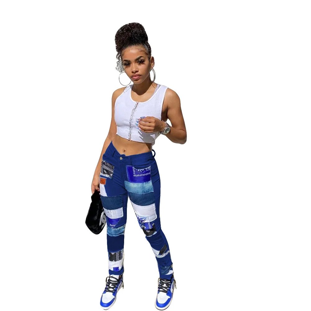 

Fashionable Printing Patchwork Women Jeans New Arrivals High Waist Skinny Strechy Jeans Sexy Lady Comfortable Wear Pencil Jeans