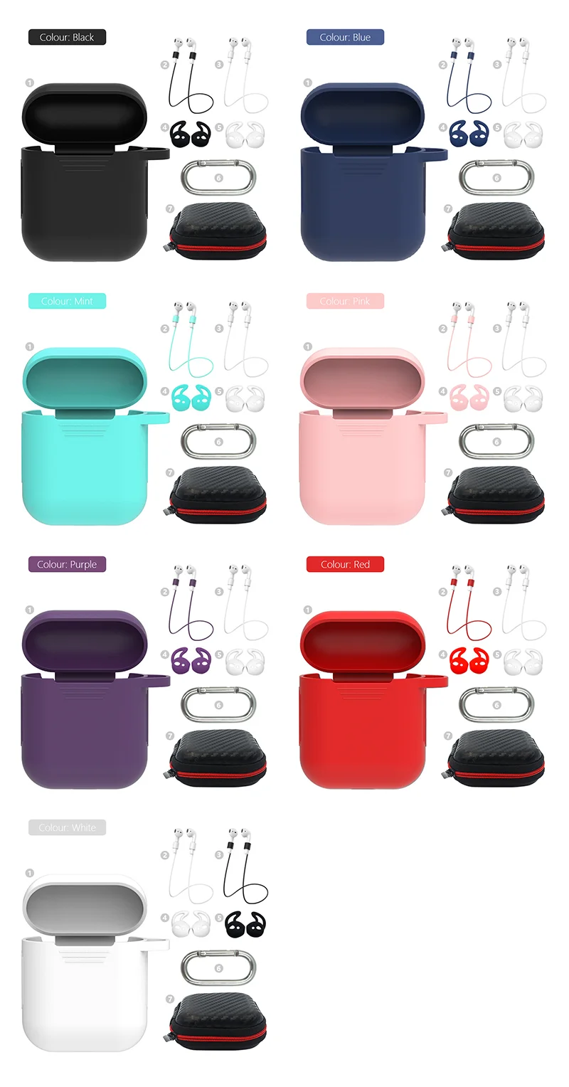 Мягкий силиконовый чехол 7 шт. Набор для Apple гарнитура для Airpods чехол s для Apple Airpods противоударный чехол для Air Pods защитный чехол