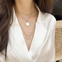 fyuan 3 layer cat eye stone choker necklaces for women long moon pendant necklaces weddings jewelry party gifts