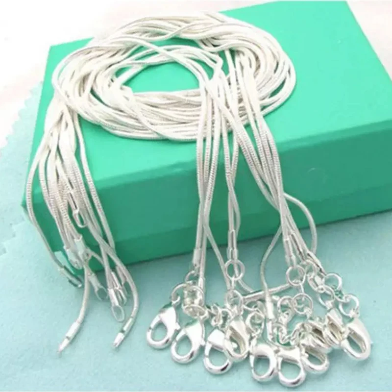 

Wholesale 925 Silver 5pcs/lot 16/18/20/22/24/26/28/30 inch 1MM Snake Chain Necklace For Women Men Fashion Jewelry Gift