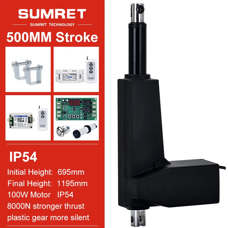 

500mm Stroke Electric Linear Actuator Motion Sensor RF Motor Controller Bracket Set 8000N DC 12V 24V Door Opener Waterproof
