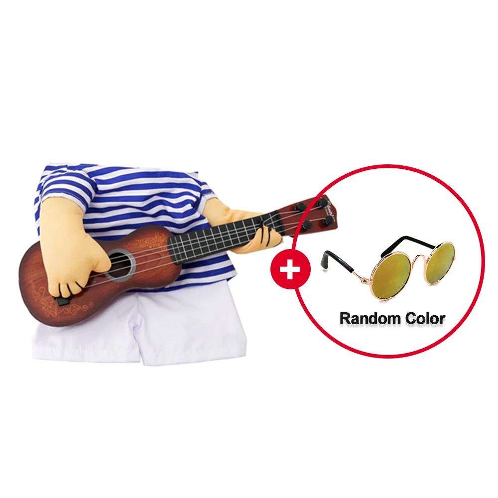 Guitar Plus Glasses Забавный питомец, гитарист, косплей, костюм для собак, гитарист, наряды, вечерние, на Рождество, Хэллоуин, год, одежда для собак, кошек, плюс парик - Цвет: Guitar Plus Glasses