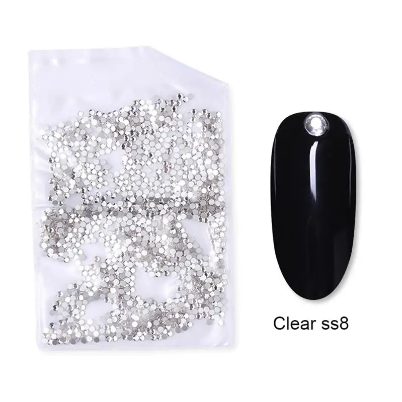 H-2- Clear ss8 3D Nail Art Стразы красочный ноготь маникюрный-разные размеры шпильки Маникюр круглый плоский низ блестящие камни для ногтей прозрачное украшение для ногтей - Цвет: H-2- Clear ss8
