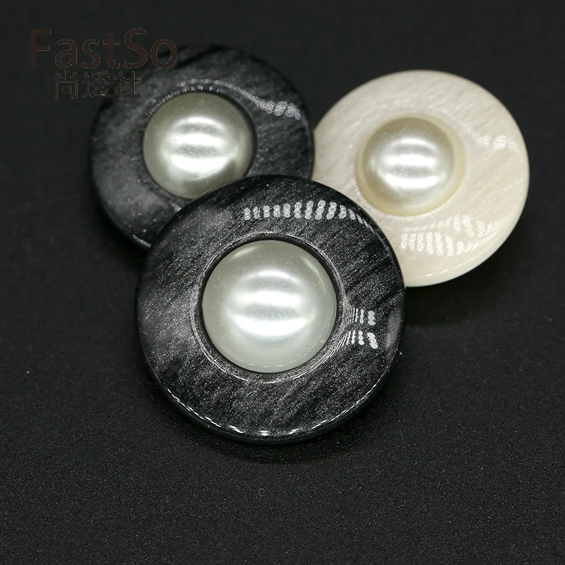 

6pcs Resin Pearl Craft Decorative Buttons for Clothing Needlework White Black Dress Coat 16mm 21mm 25mm