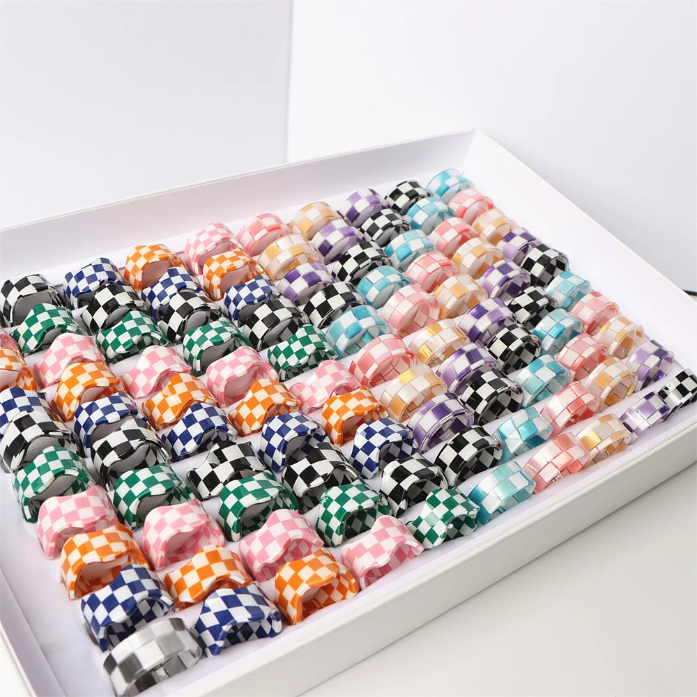 

30 шт./лот модные регулируемые открытые кольца в клетку из смолы ювелирные изделия для женщин Смешанные стильные цветные подарки Вечерние