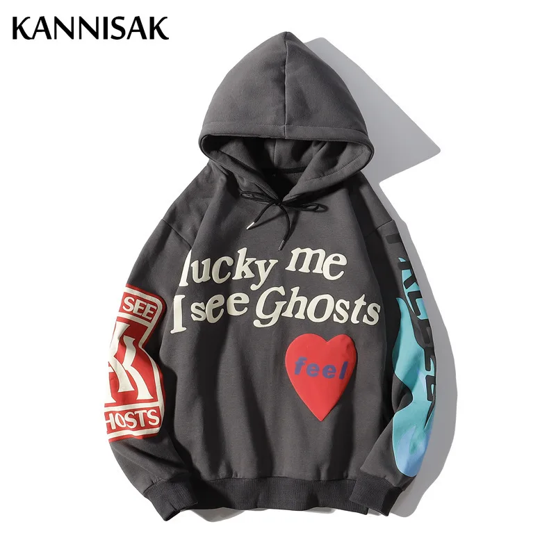 

KANNISAK Hoodies Men Letter Print Fleece Hooded Hoodie Oversize Harajuku Sweatshirt Couple Clothes Casual Autumn Winter Pullover