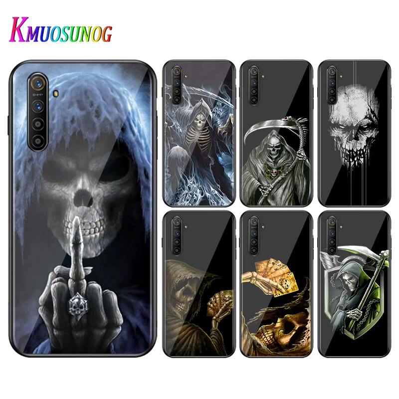

For OPPO A5 A9 2020 F7 Phone Cover Grim Reaper Skeleton Skull for OPPO Reno 2 Z 2Z 2F 3 4 Pro 5G Bright Black Phone Case