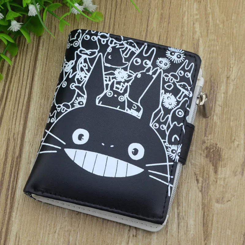 Короткий кошелек Tonari no Totoro с кармашком для мелочи черный внутренней молнией в