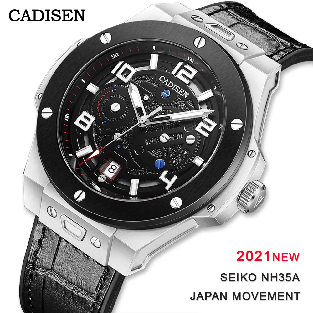 CADISEN 2021 Men Watches Mechanical Automatic Watch for Men Luxury Sapphire Japan Movement 100m Waterproof Genuine Leather Watch
