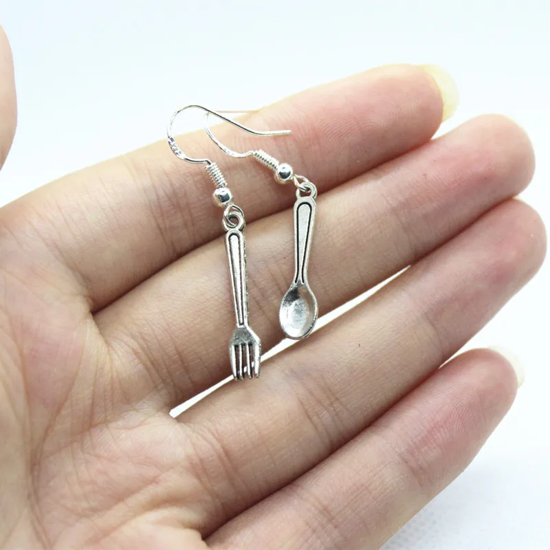 Забавный нож вилка ложка посуда гипоаллергенные серьги Женская мода креативные