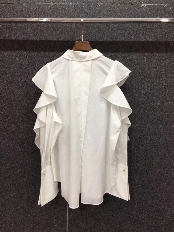 

2021 spring new women's fashion lapel strapless ruffle stitching decorative solid color button top 302