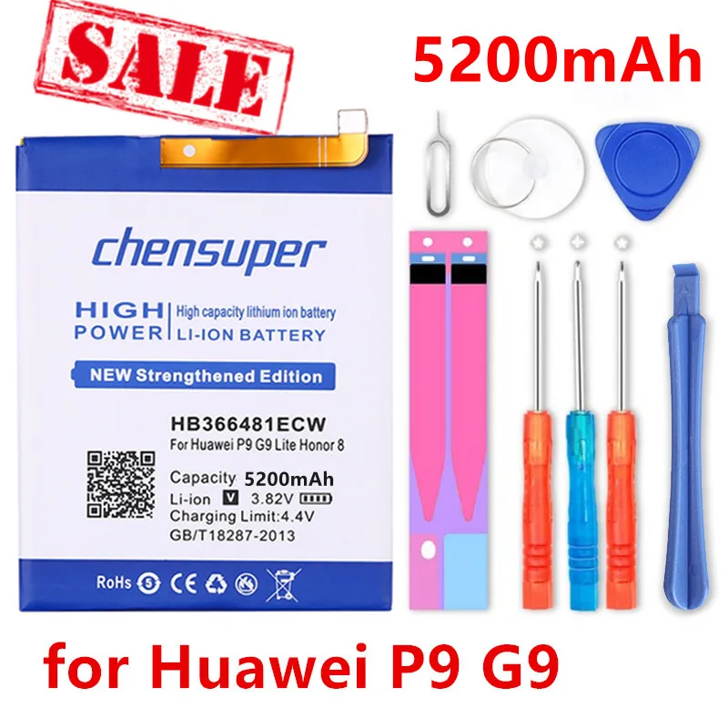 Новый 5200 мА/ч HB366481ECW батарея для Huawei P9 EVA AL00 AL10 TL00 L19 G9 Lite Honor 8 5c|battery for huawei|battery for3400mah