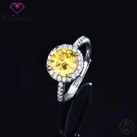 huisept round ring 925 silver jewelry with citrine zircon gemstones open finger rings accessories for women wedding party gifts