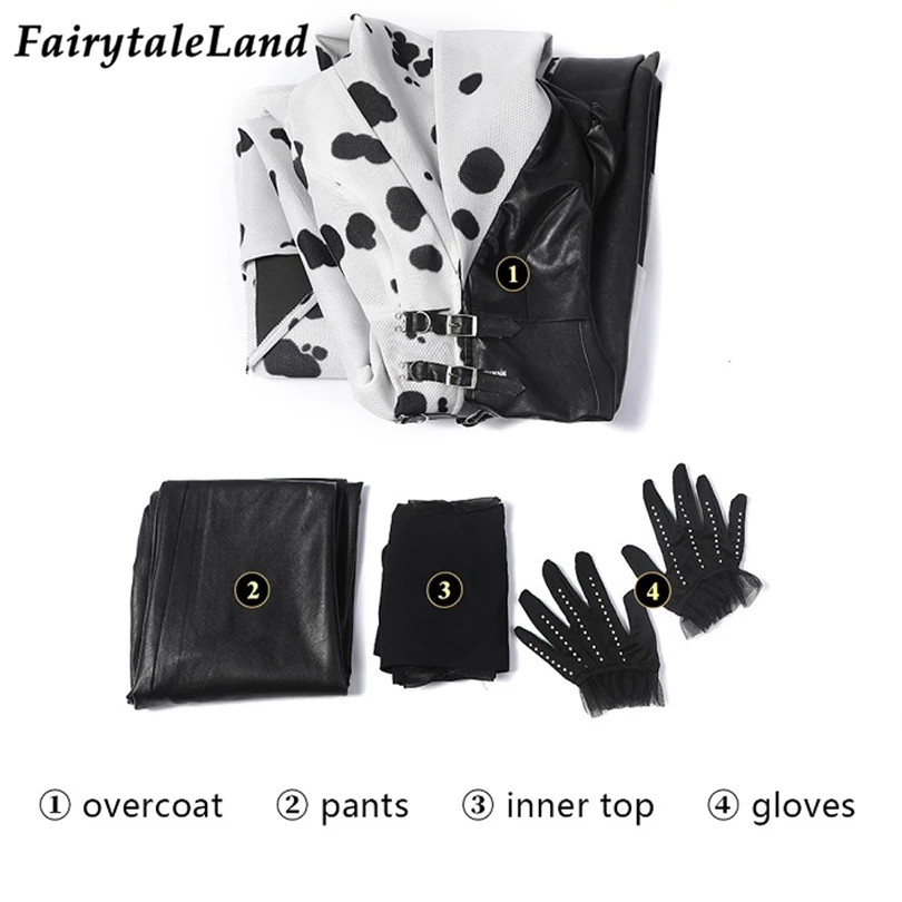 Костюм крееллы на Хэллоуин 2021 косплей королева зла черно-белое пальто вечернее