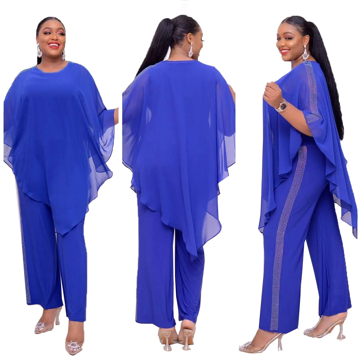 2019 autumn elegent fashion style african women polyester plus size two pieces sets top and jumpsuit L-3XL | Тематическая одежда и
