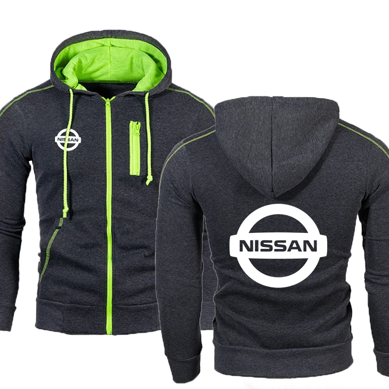 

Spring Autumn Men's Zip pullover Nissan Car Logo Print high quality cotton Solid color Splicing Men's Splicing Fake pocket Zip