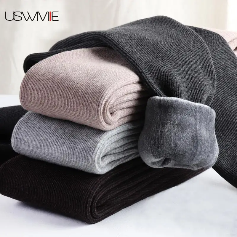 Зимние теплые бархатные леггинсы для женщин плотные плюшевые хлопковые с