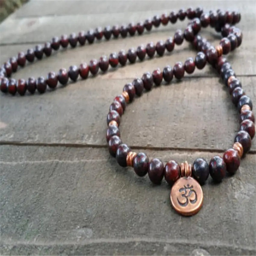 8mm red jasper Gemstone Mala Bracelet 108 Beads pendant Lucky natural yoga Wristband chain Gemstone Healing Bless