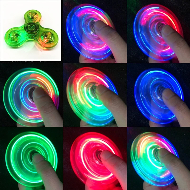 

85DE Transparent LED Light Fidget Spinner Hand Top Spinner EDC Spiner Finger Stress Relief Toys Kids Adult Toy