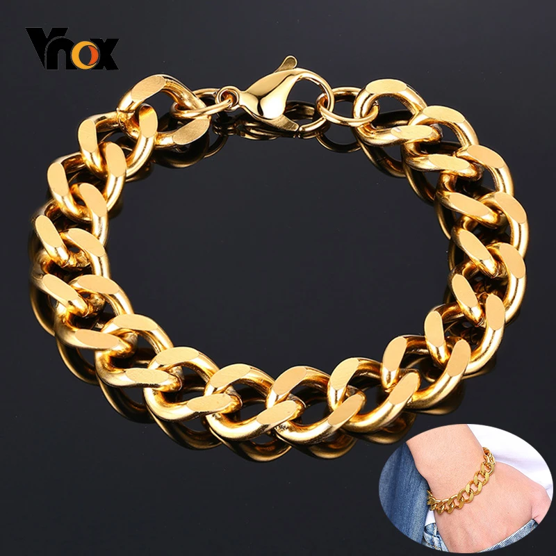 Браслет Vnox мужской из нержавеющей стали шероховатая цепь кубинской панцирной