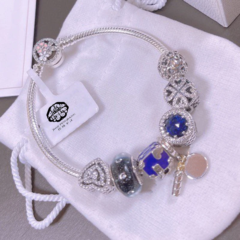 

2022 new Korean version of sterling silver bracelet female stars fairy tale bracelet beaded retro silver engraved word round car