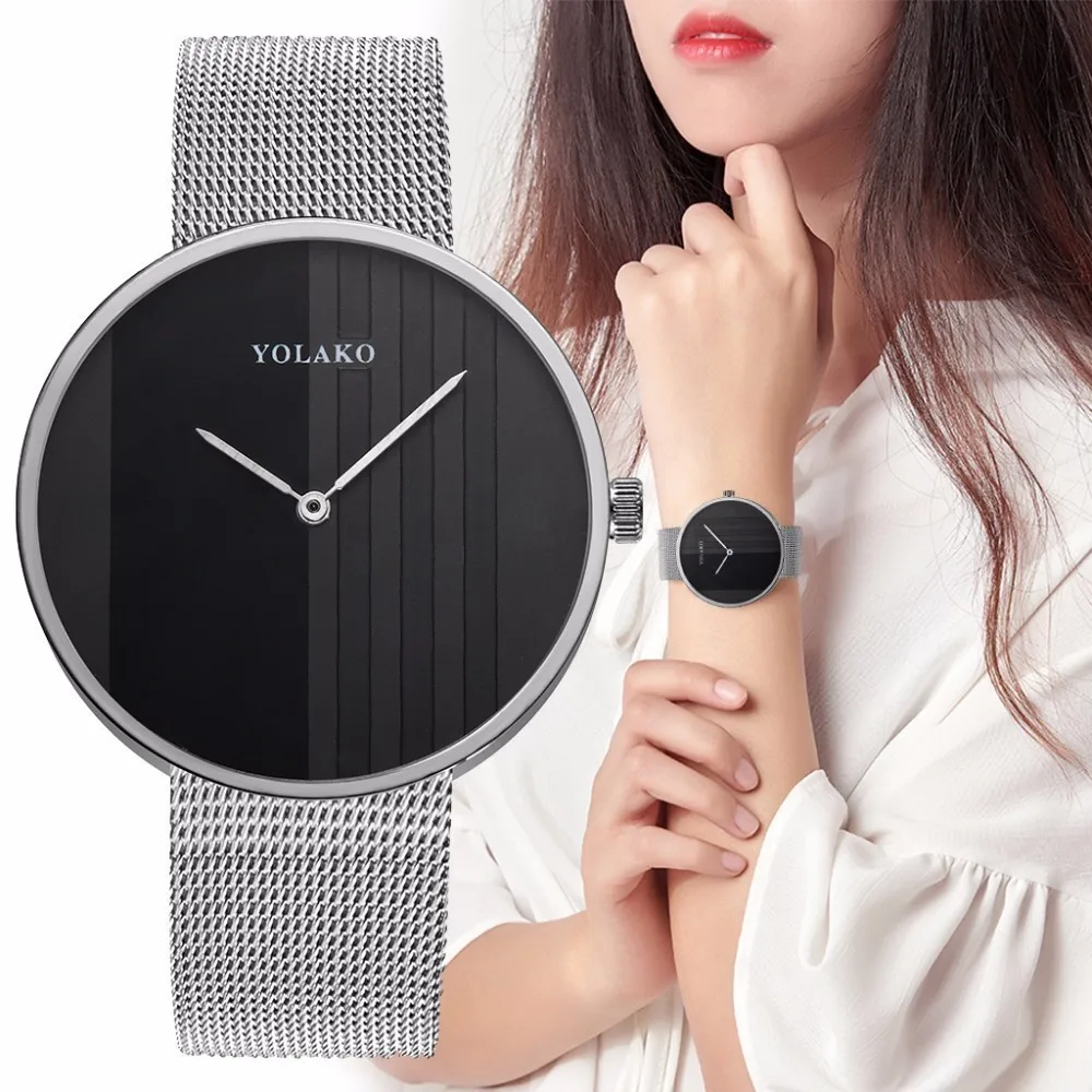 

Hot Fashion Women Silver Stainless Steel Mesh Watch Luxury Laides Analog Quartz Watch YOLAKO Brand For Dropshipping Clock